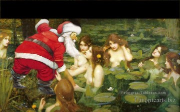 Père Noël et les fées dans un lac originale de l’ange Peinture à l'huile